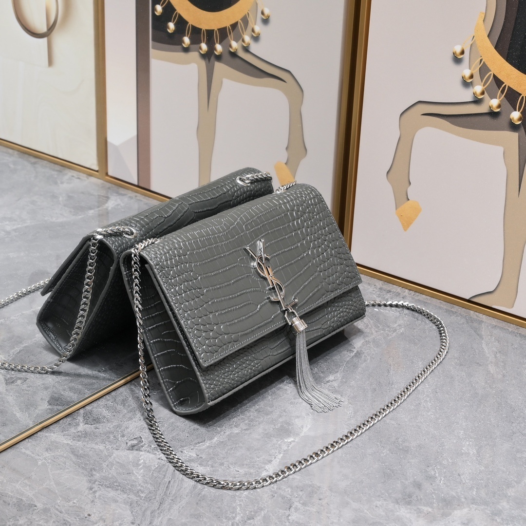 yves saint laurent croc-embossed gray handbag 24*5.5*14.5 - Image 8