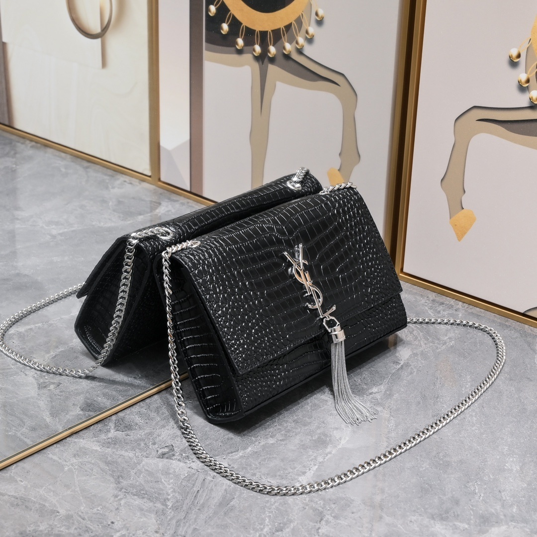 yves saint laurent black croc-embossed bag 24*5.5*14.5 - Image 8