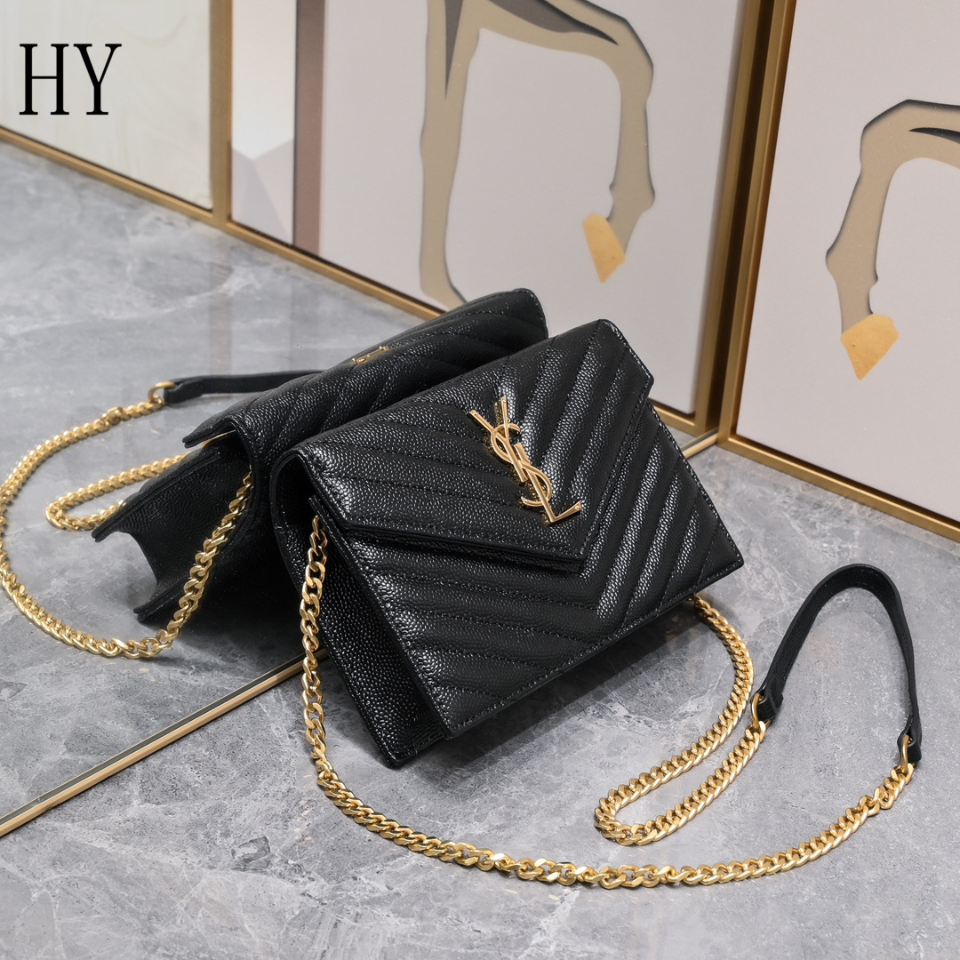 yves saint laurent black chevron wallet on chain - 20x17x6cm - Image 8