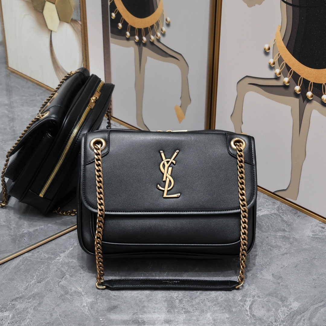 yves saint laurent black leather handbag 26*19*13