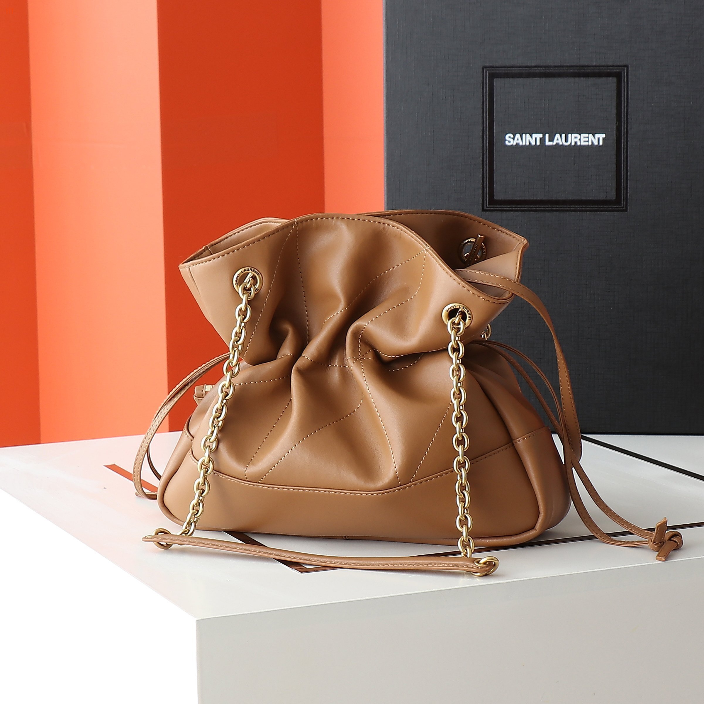 yves saint laurent brown quilted bucket bag 29*25*11 - Image 8