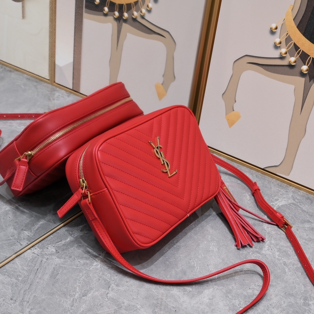 yves saint laurent red chevron crossbody bag, 23x16x6cm - Image 8