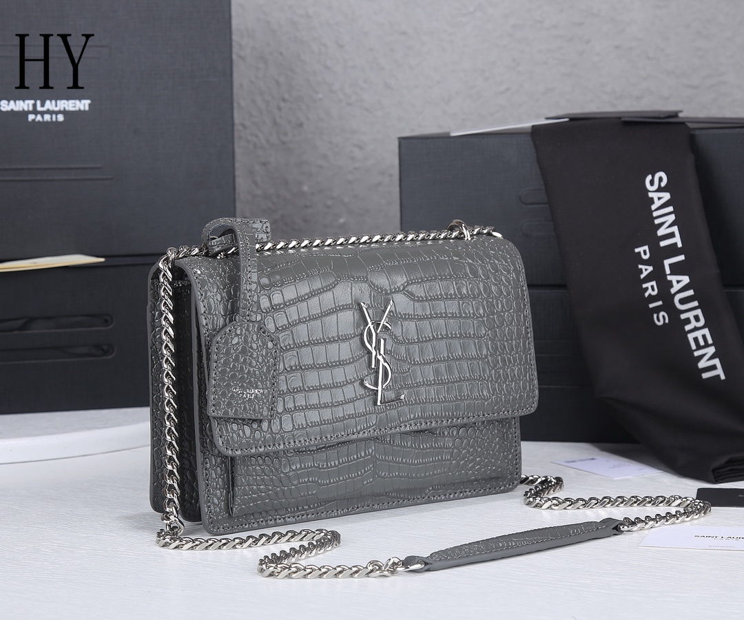 yves saint laurent croc-embossed gray leather bag - 22x16x8 - Image 8