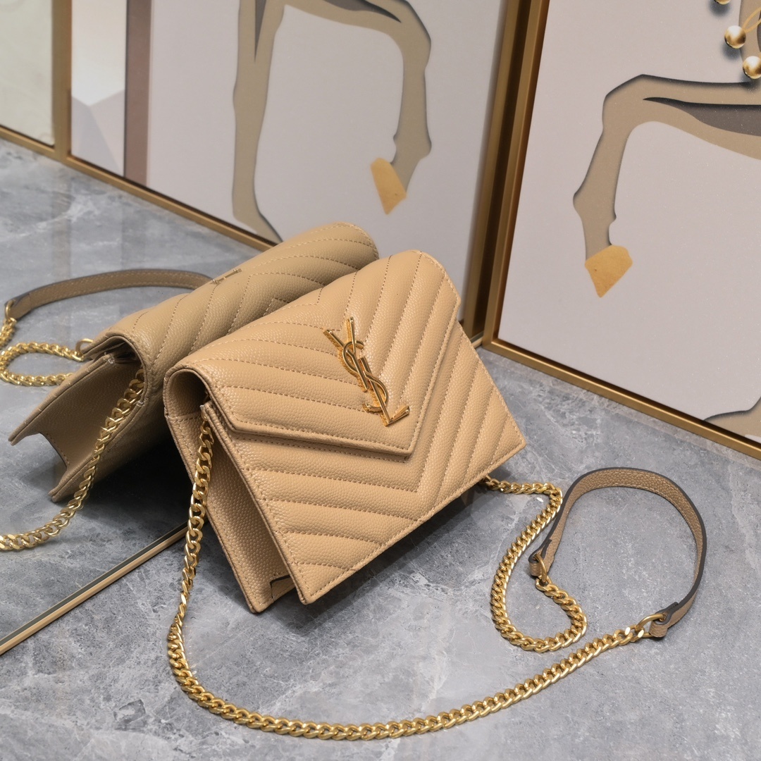 yves saint laurent beige chevron crossbody bag - 20×17×6cm - Image 8