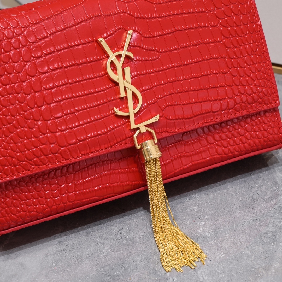 yves saint laurent red croc-embossed chain bag 24*5.5*14.5 - Image 8