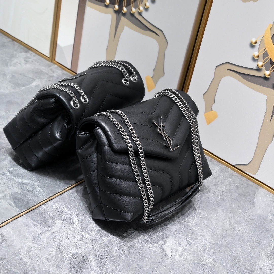 yves saint laurent 24cm black leather shoulder bag - Image 8