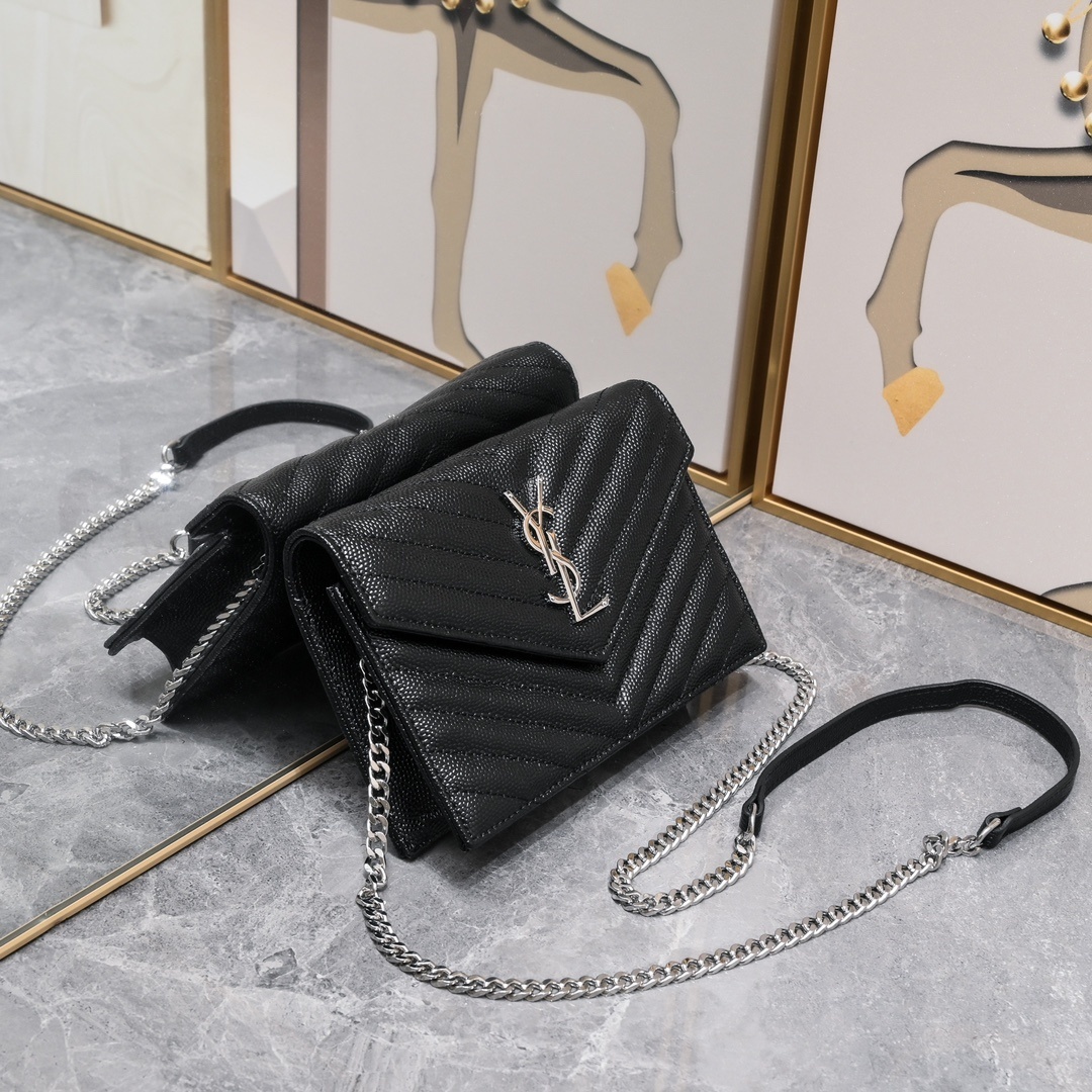 yves saint laurent black chevron wallet on chain - 20x17x6 cm - Image 8