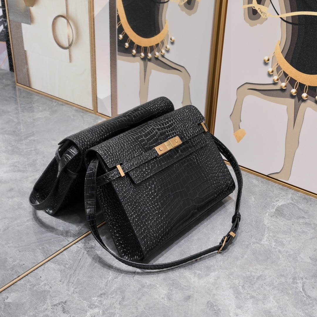 yves saint laurent black crocodile-effect handbag 29x20x7.5 cm - Image 8