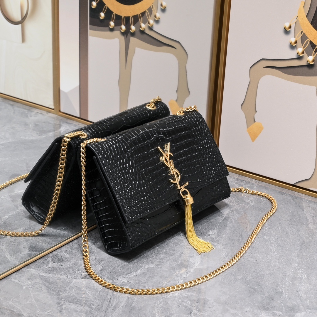 yves saint laurent black croc-embossed bag 24*5.5*14.5 - Image 8