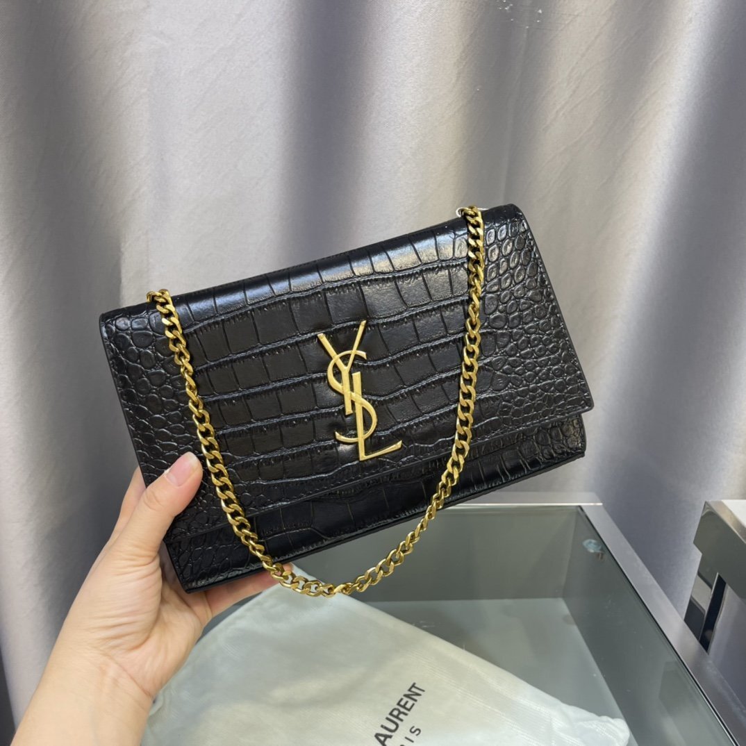 yves saint laurent black crocodile-effect wallet on chain - Image 8