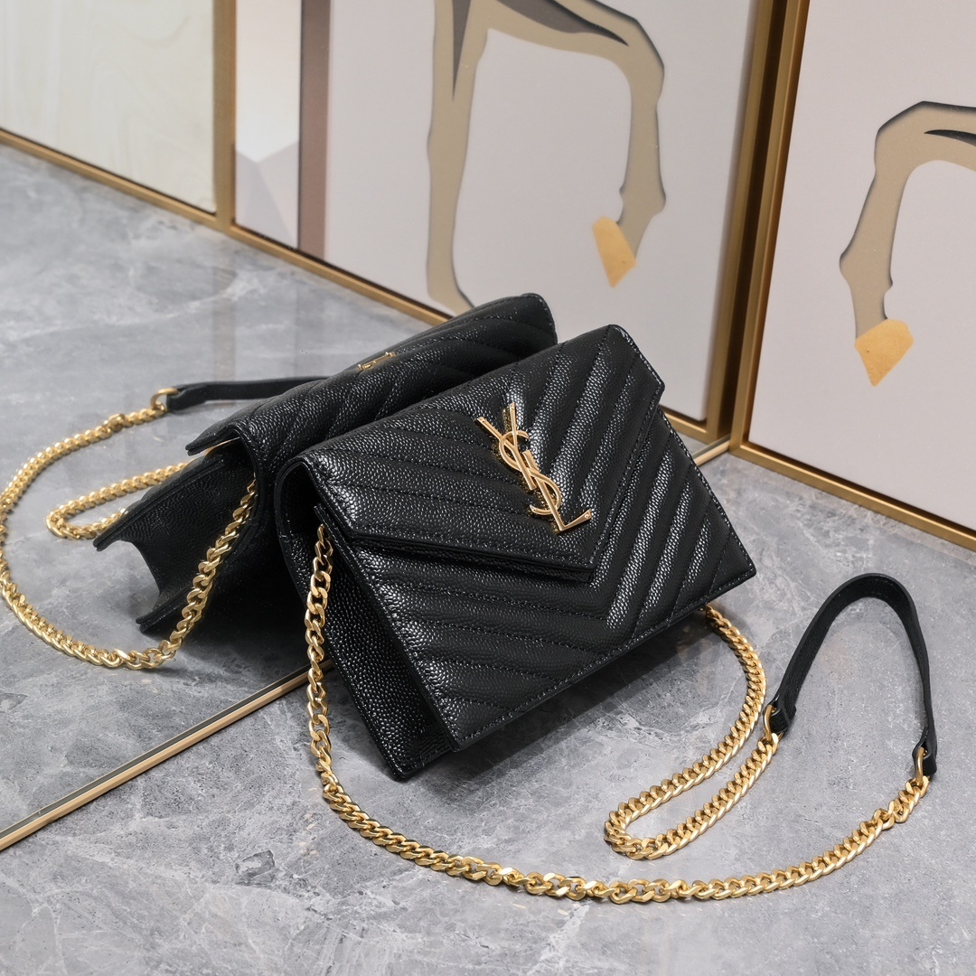 yves saint laurent black chevron wallet on chain - 20×17×6cm - Image 8