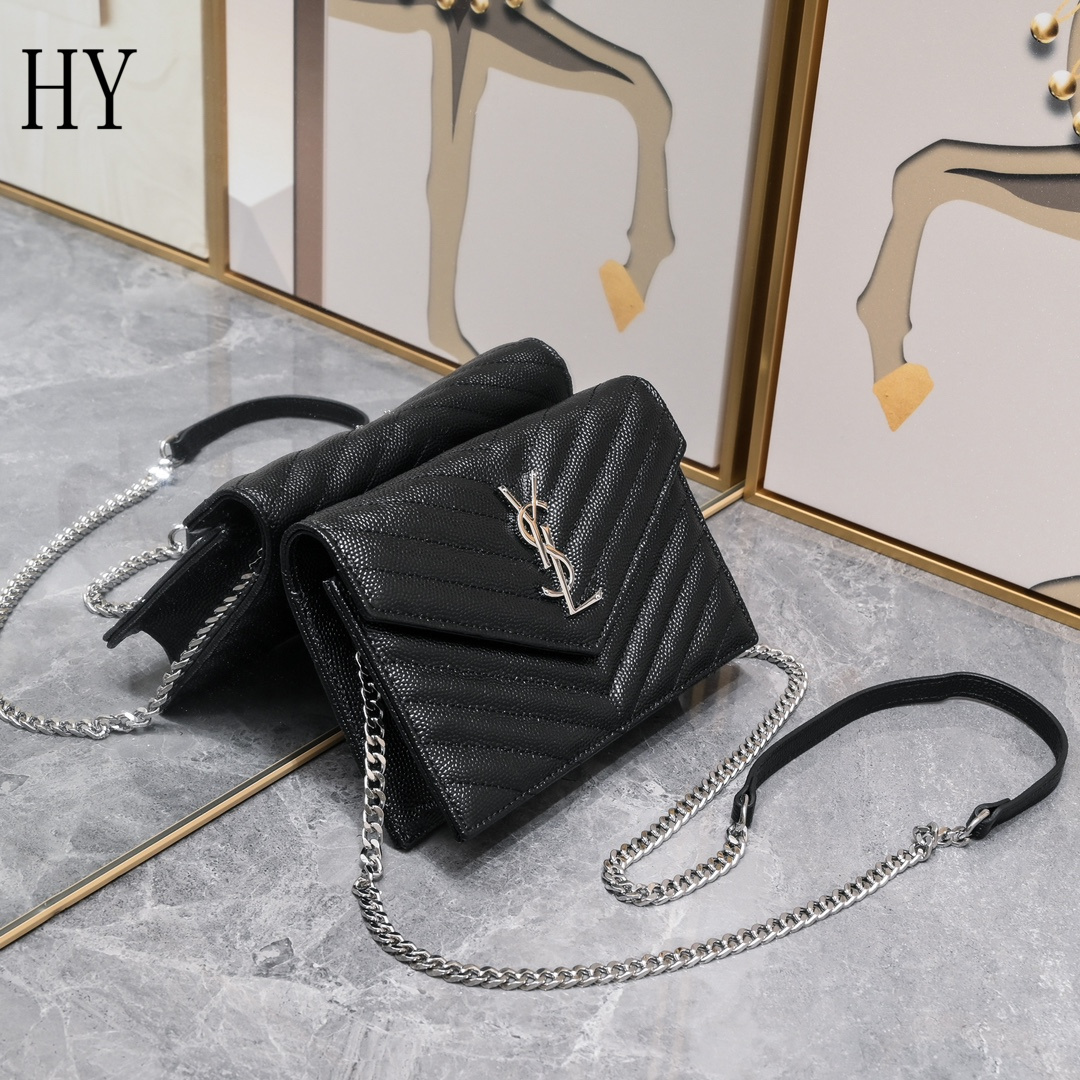 yves saint laurent black chevron wallet on chain - 20x17x6cm - Image 8