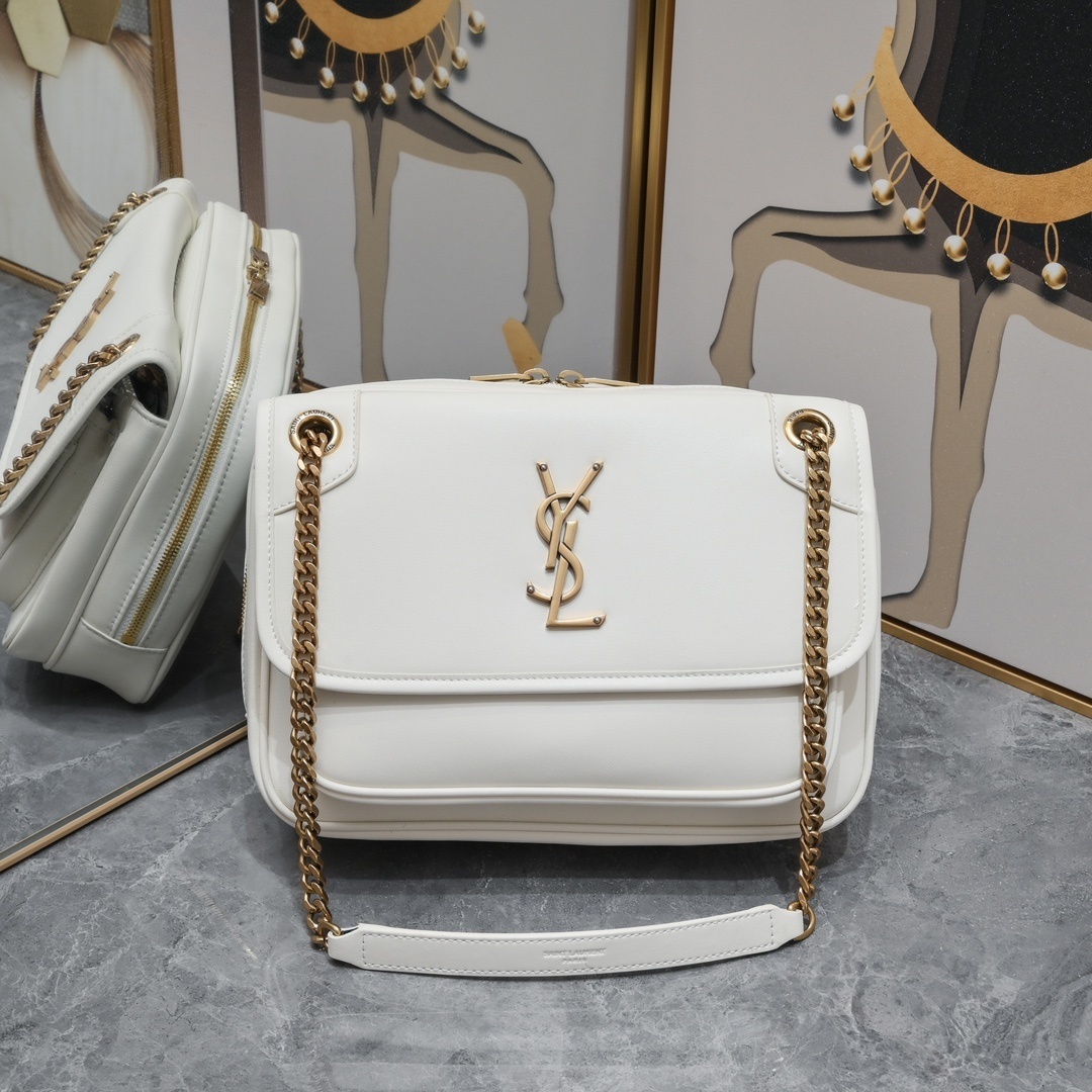 yves saint laurent white leather handbag 26x19x13 cm