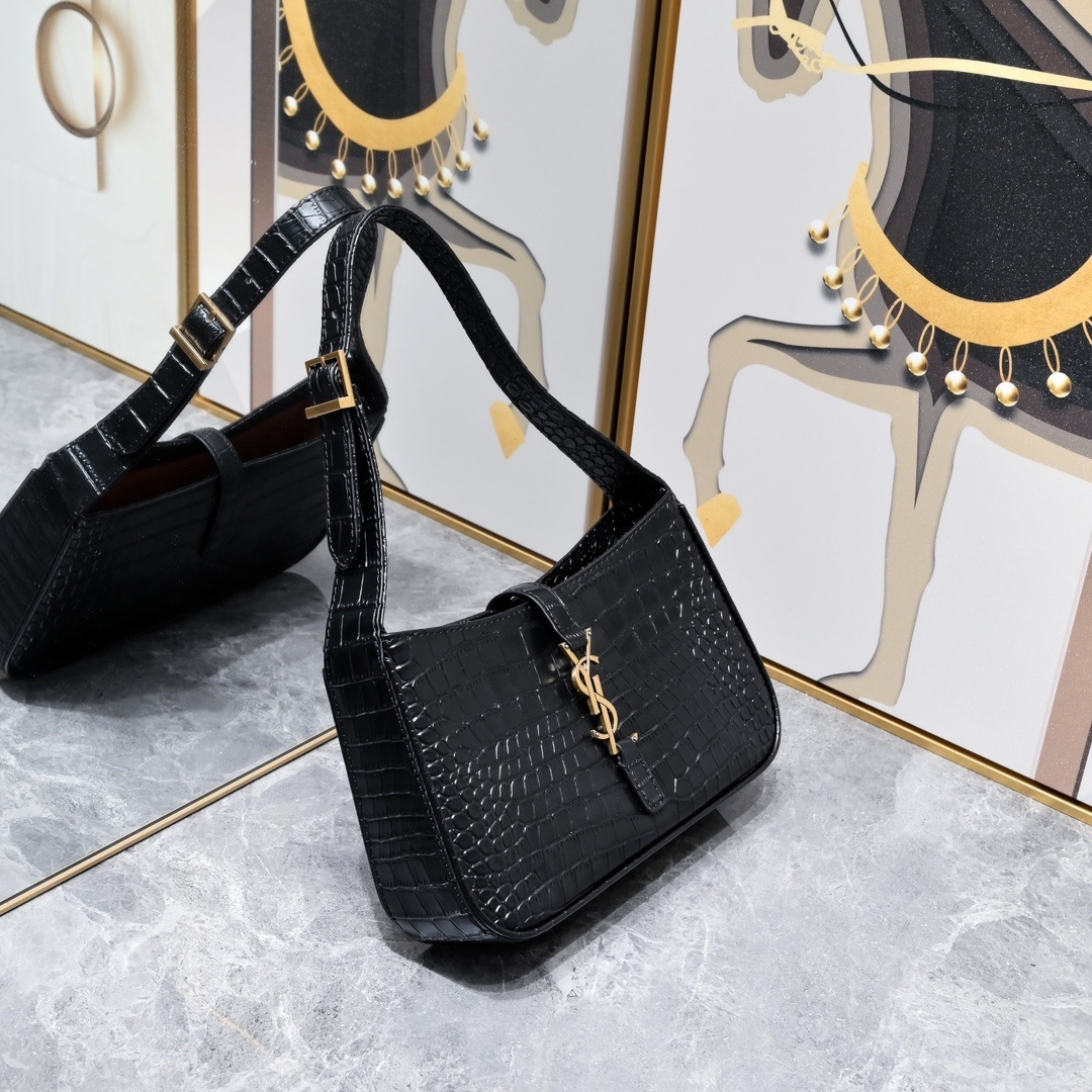 yves saint laurent black crocodile-effect handbag 24.5x16x6cm - Image 8