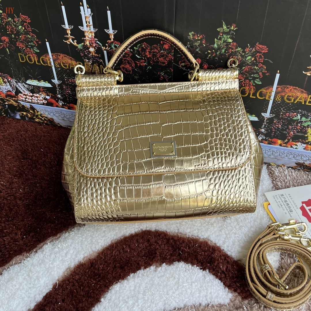 dolce & gabbana gold crocodile-effect handbag