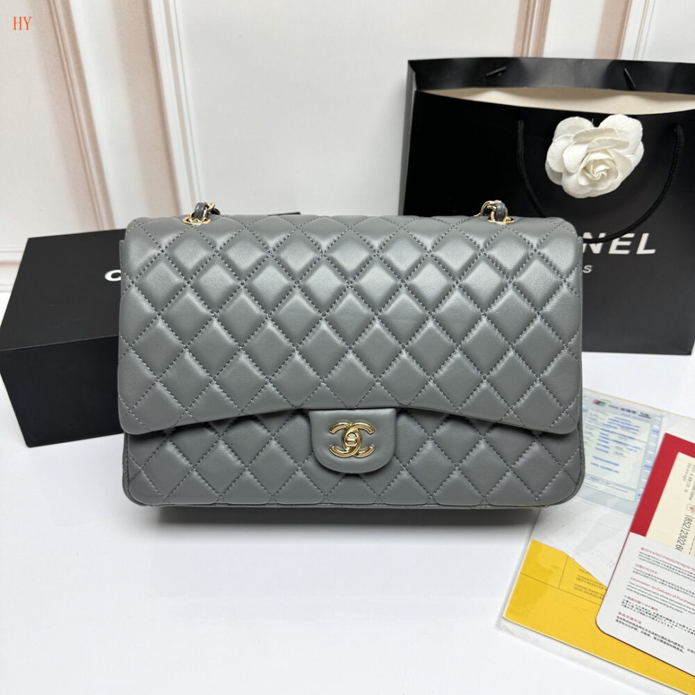 chanel classic flap bag - 33x22x9 cm - gray - Image 9