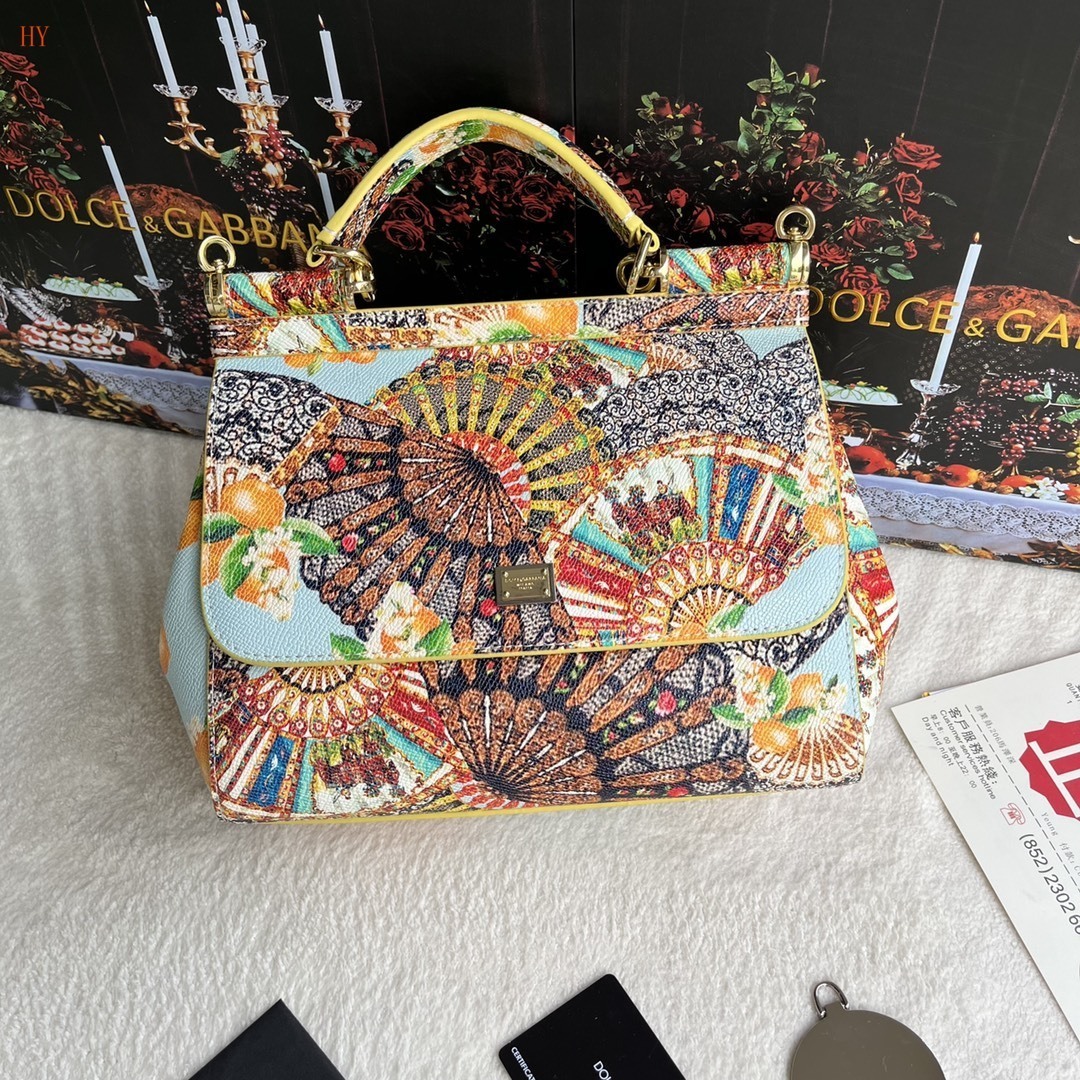 dolce & gabbana fan print handbag - 25x20x12.5 cm