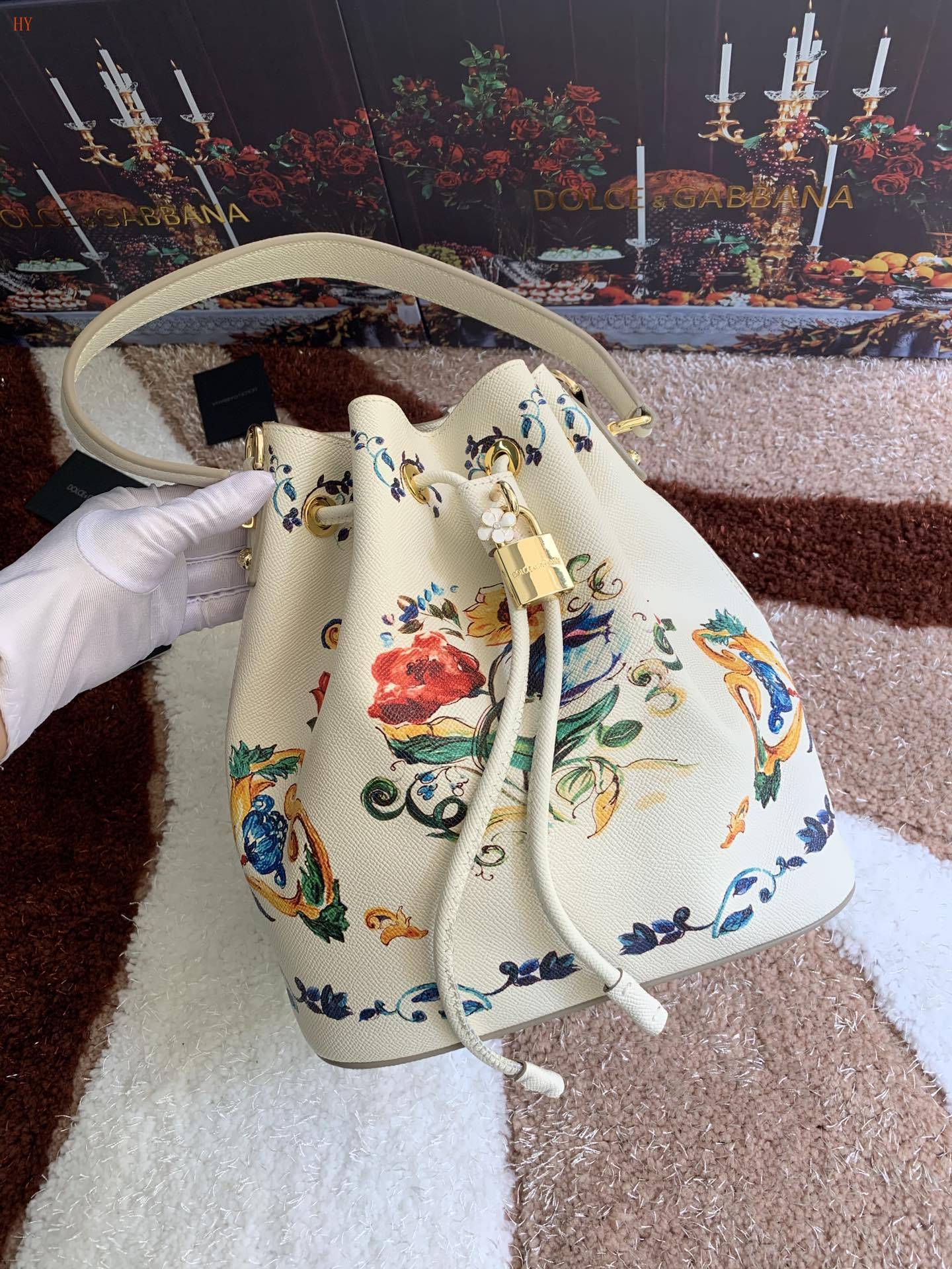 dolce & gabbana floral print bucket bag 27x25 cm