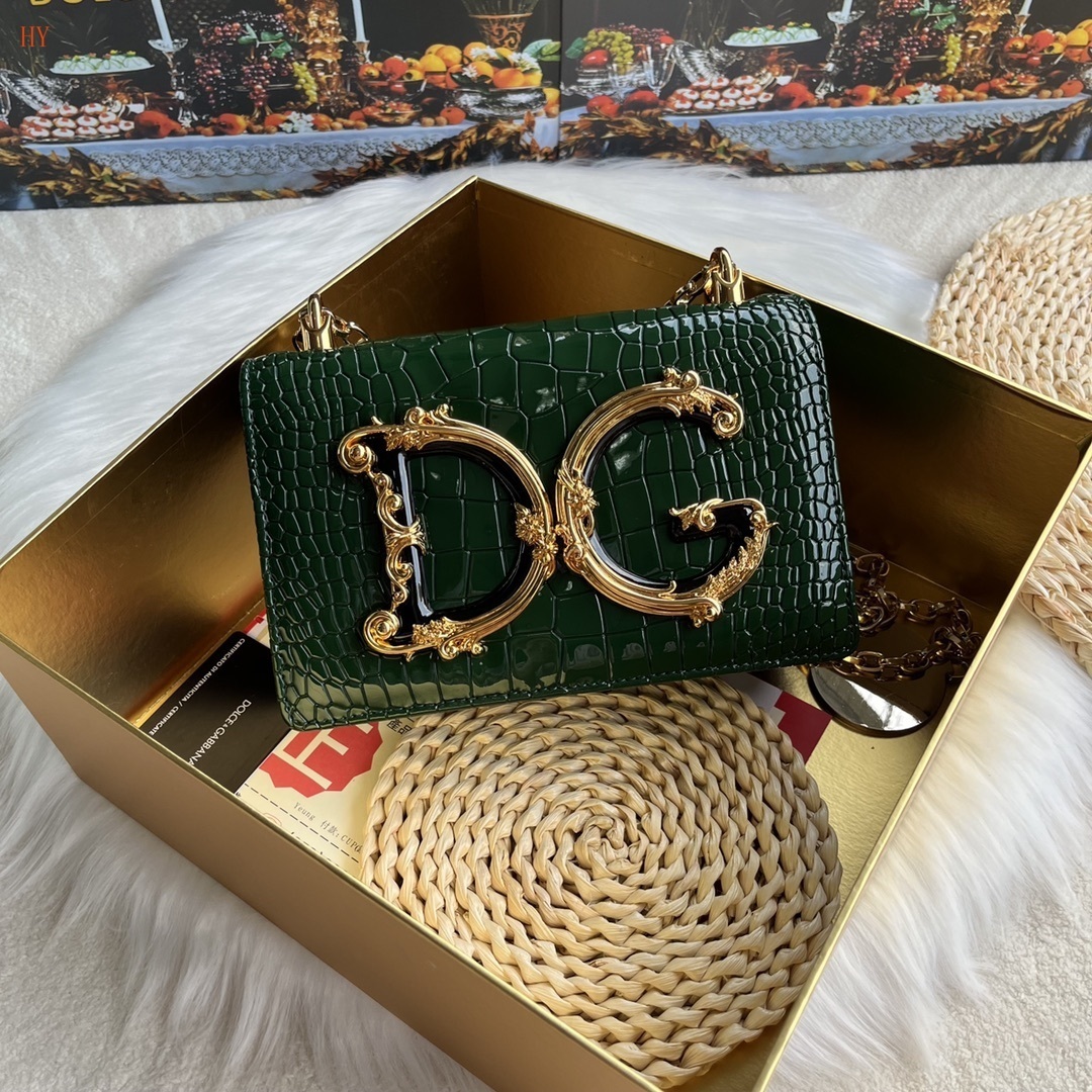 dolce & gabbana green crocodile-effect dg bag 21*15*4