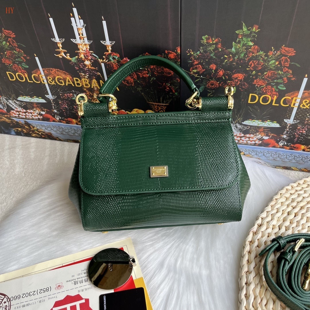 dolce & gabbana green crocodile-embossed handbag 20*17*7