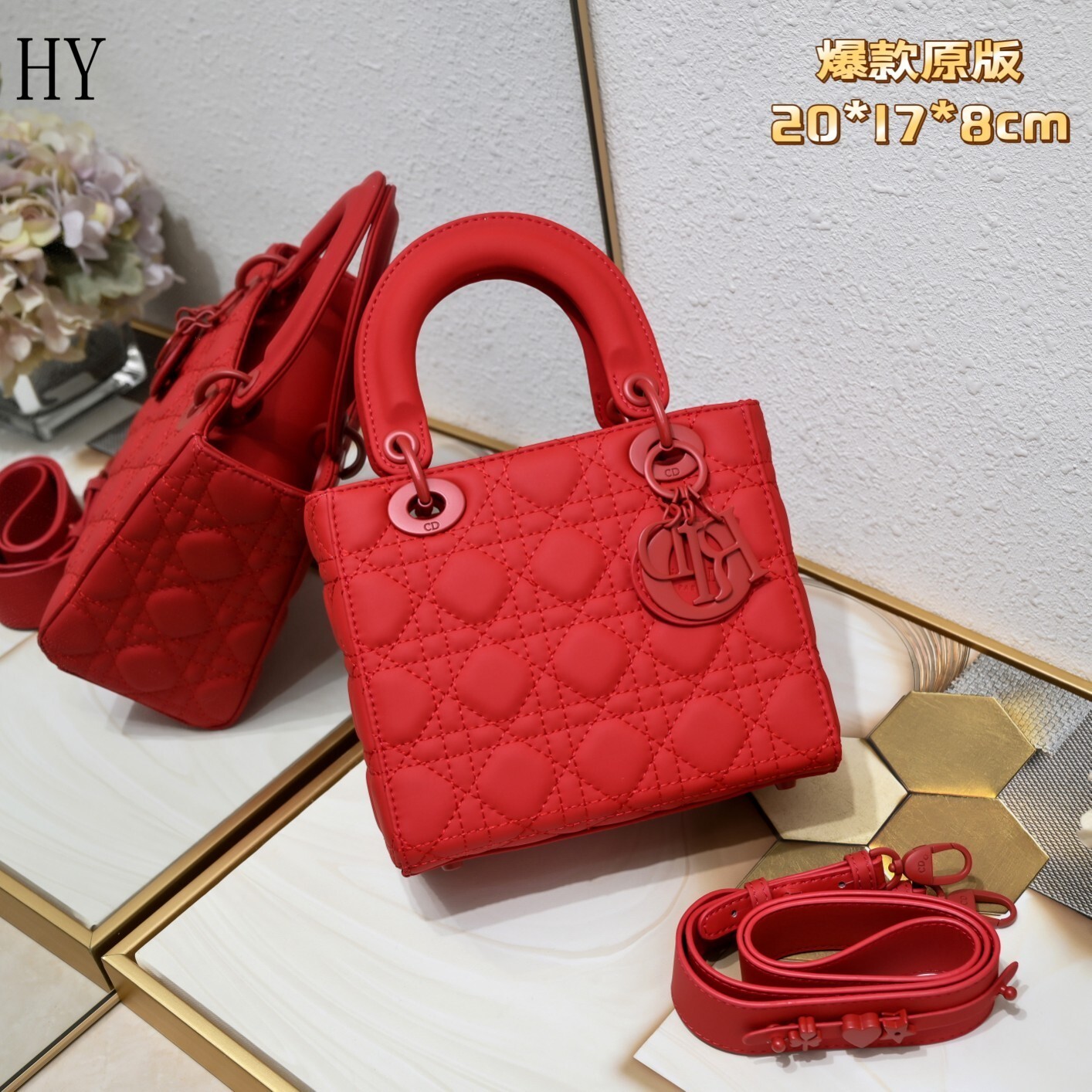 dior red quilted handbag 20cm - model 408042
