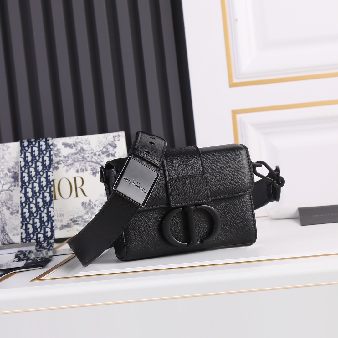 dior black leather crossbody bag - 17.5x11.5x5 cm