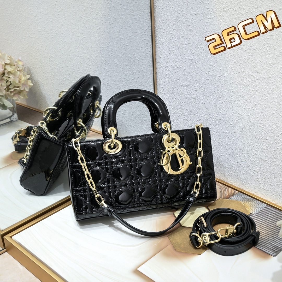 dior black patent leather handbag 26cm
