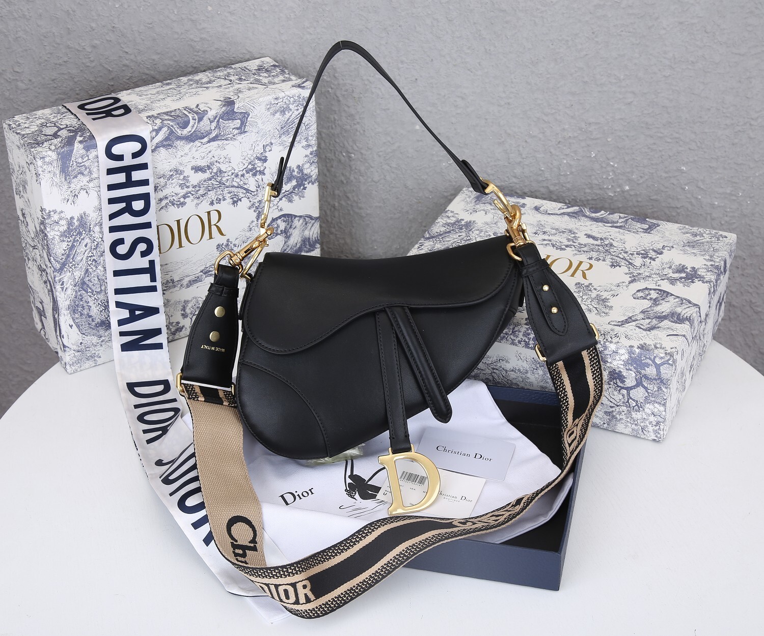 dior saddle bag - black leather, 25.5x20x6.5 cm