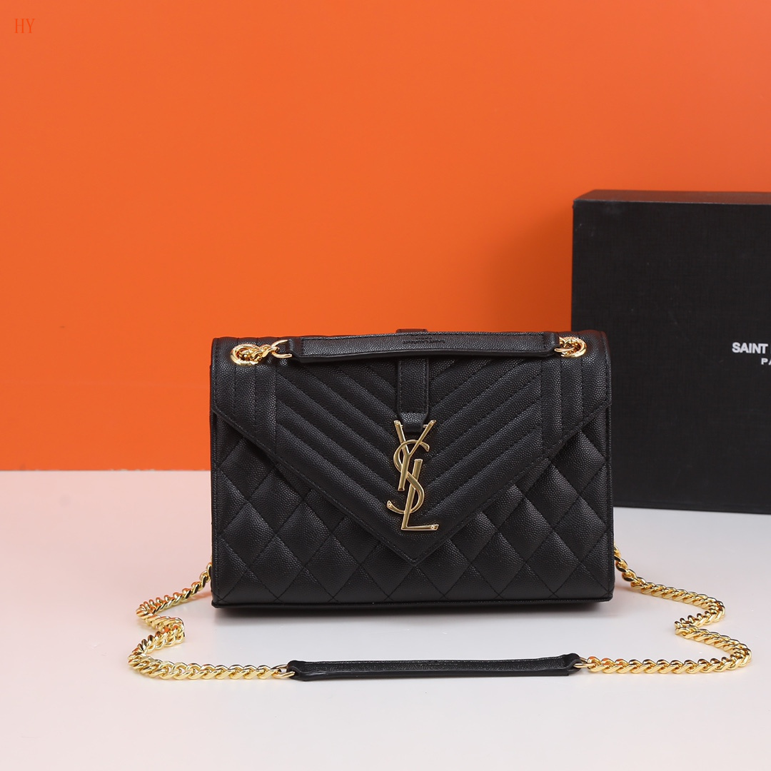 yves saint laurent black quilted handbag 24*17*6