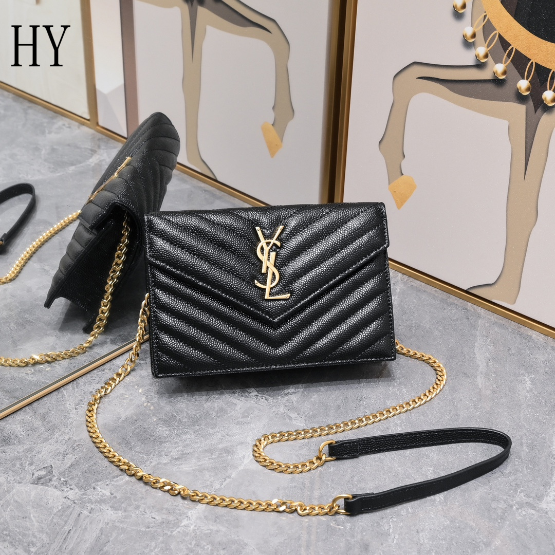 yves saint laurent black chevron wallet on chain - 20x17x6cm