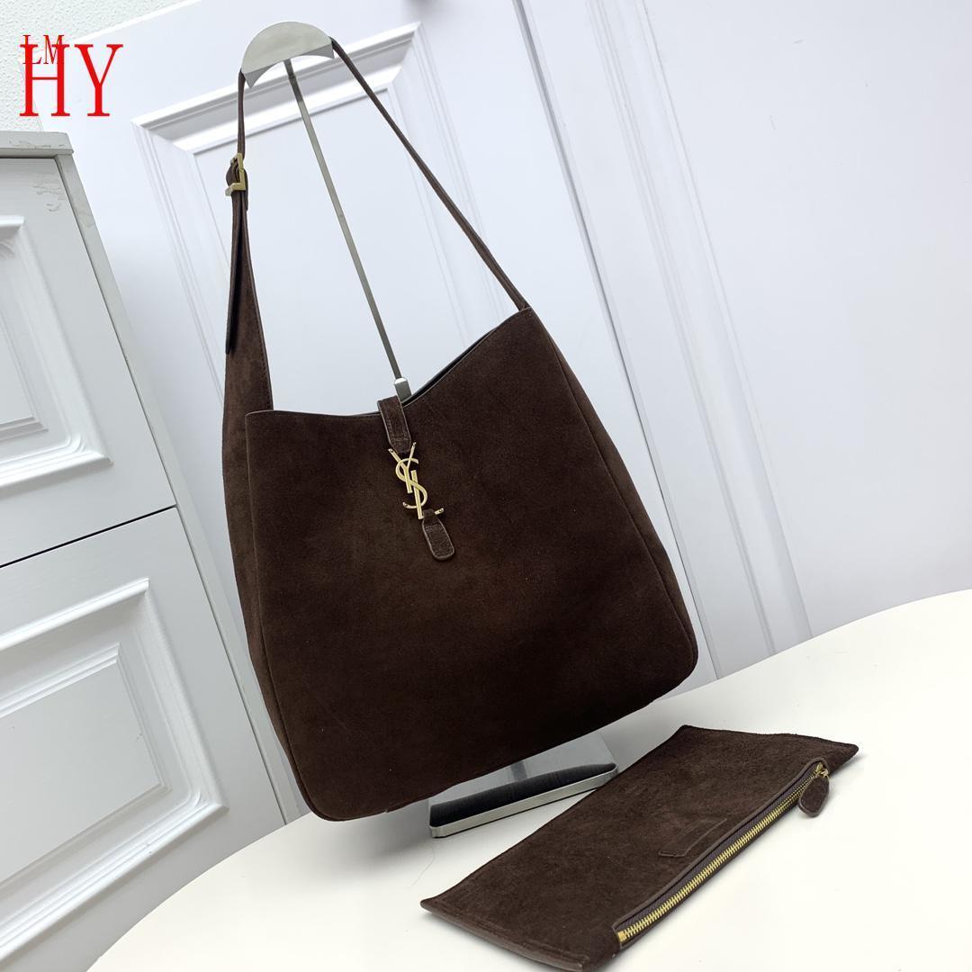 yves saint laurent brown suede hobo bag with pouch