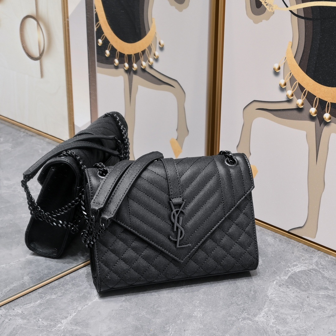 yves saint laurent quilted black crossbody bag - 24x17.5x6cm