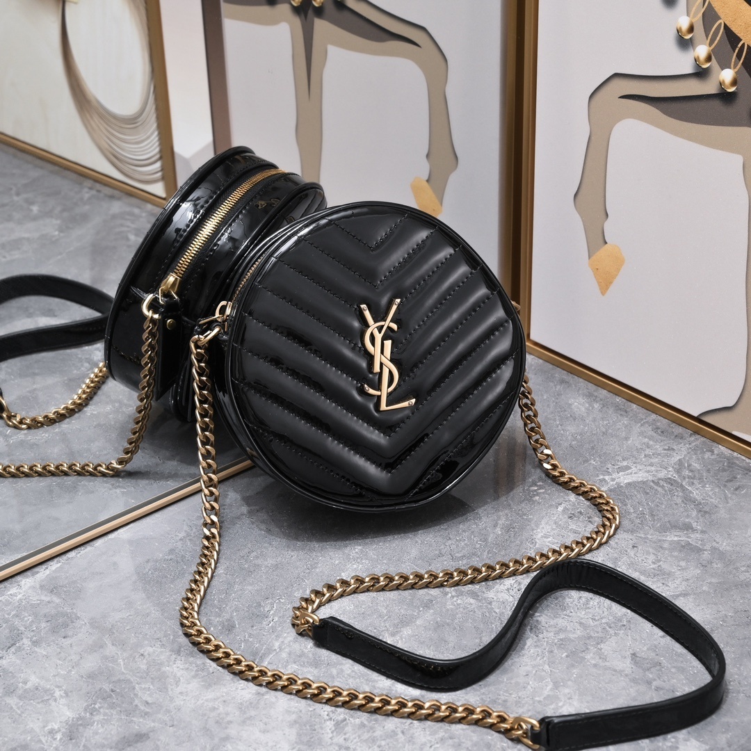 yves saint laurent black quilted round crossbody bag