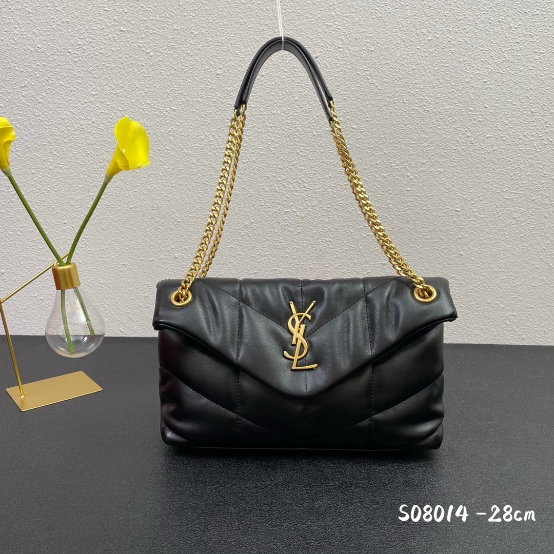 yves saint laurent black quilted handbag 28cm