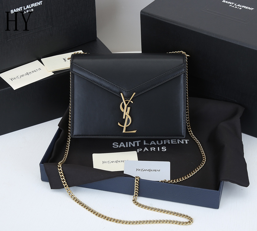 yves saint laurent black leather crossbody bag - 22x16.5x5.5cm