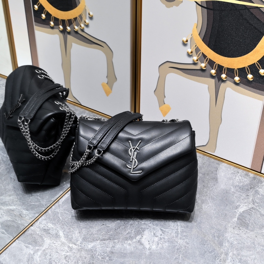 yves saint laurent 24cm black leather shoulder bag