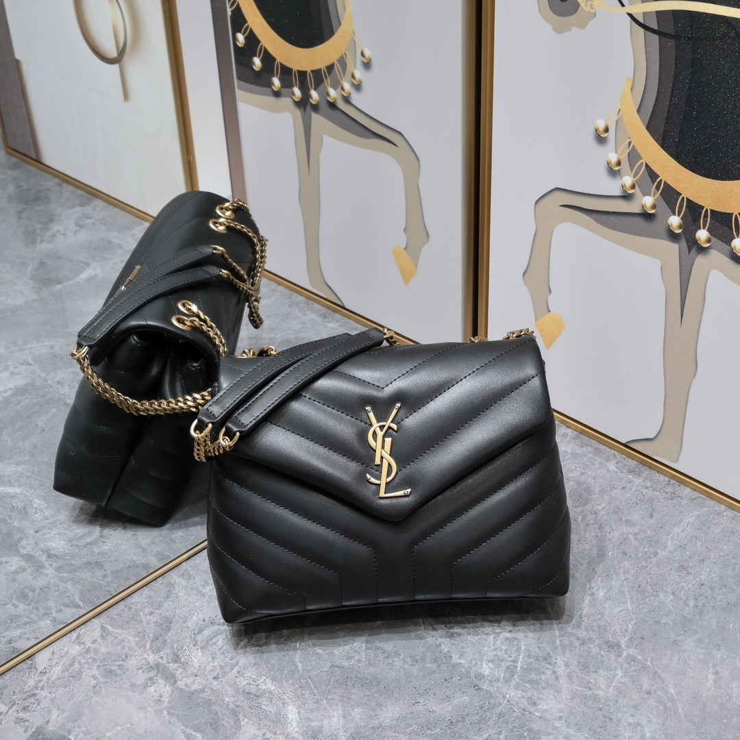 yves saint laurent 24cm black chevron shoulder bag