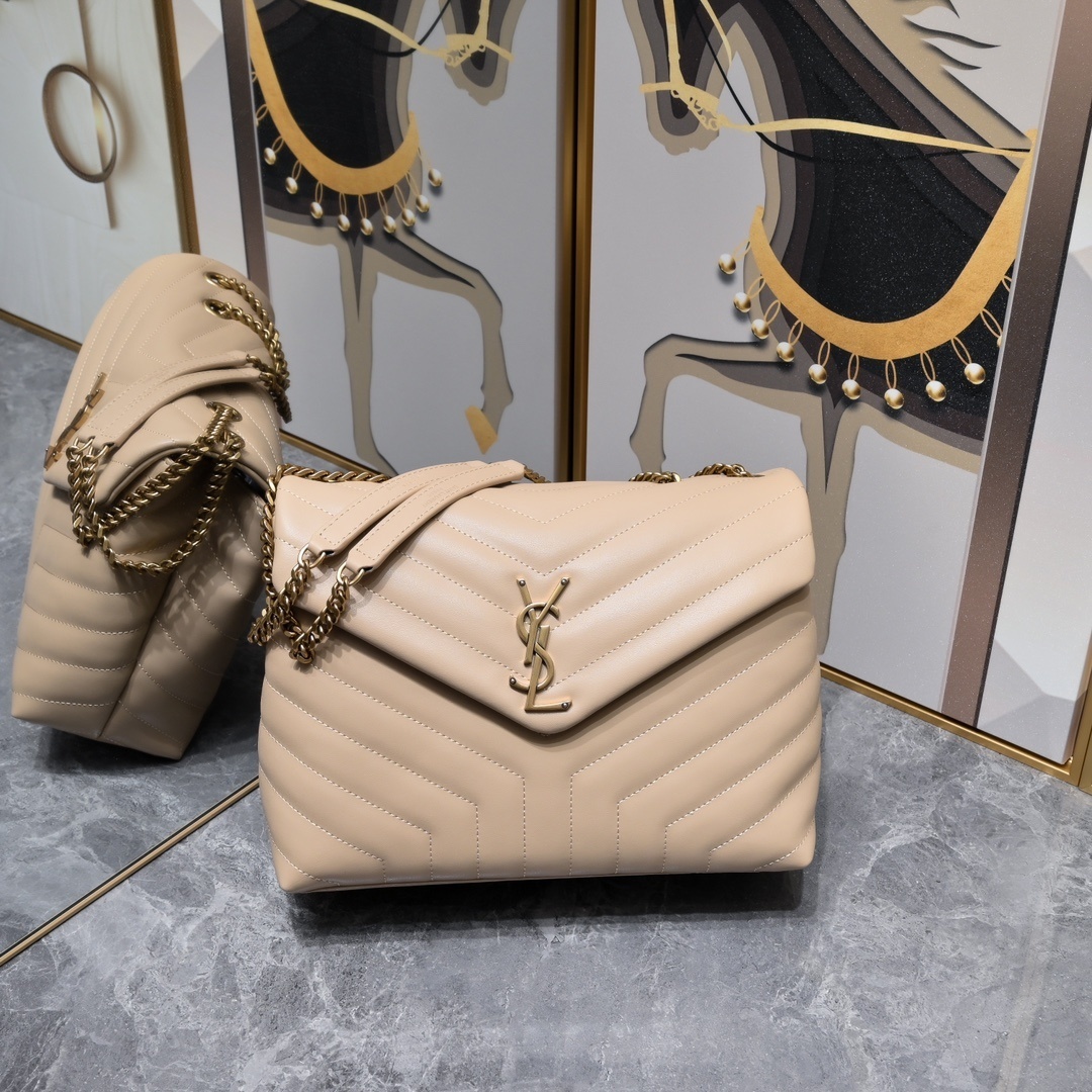 yves saint laurent beige quilted handbag 31*22*11