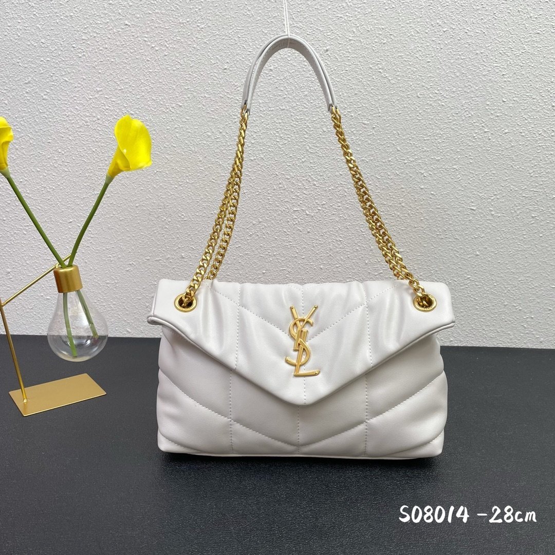 yves saint laurent quilted white handbag - 28cm