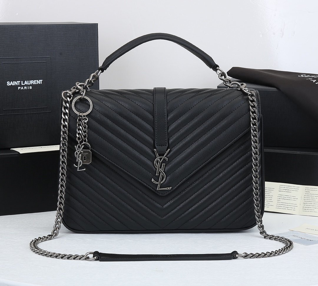 yves saint laurent black chevron leather handbag 32x21x9