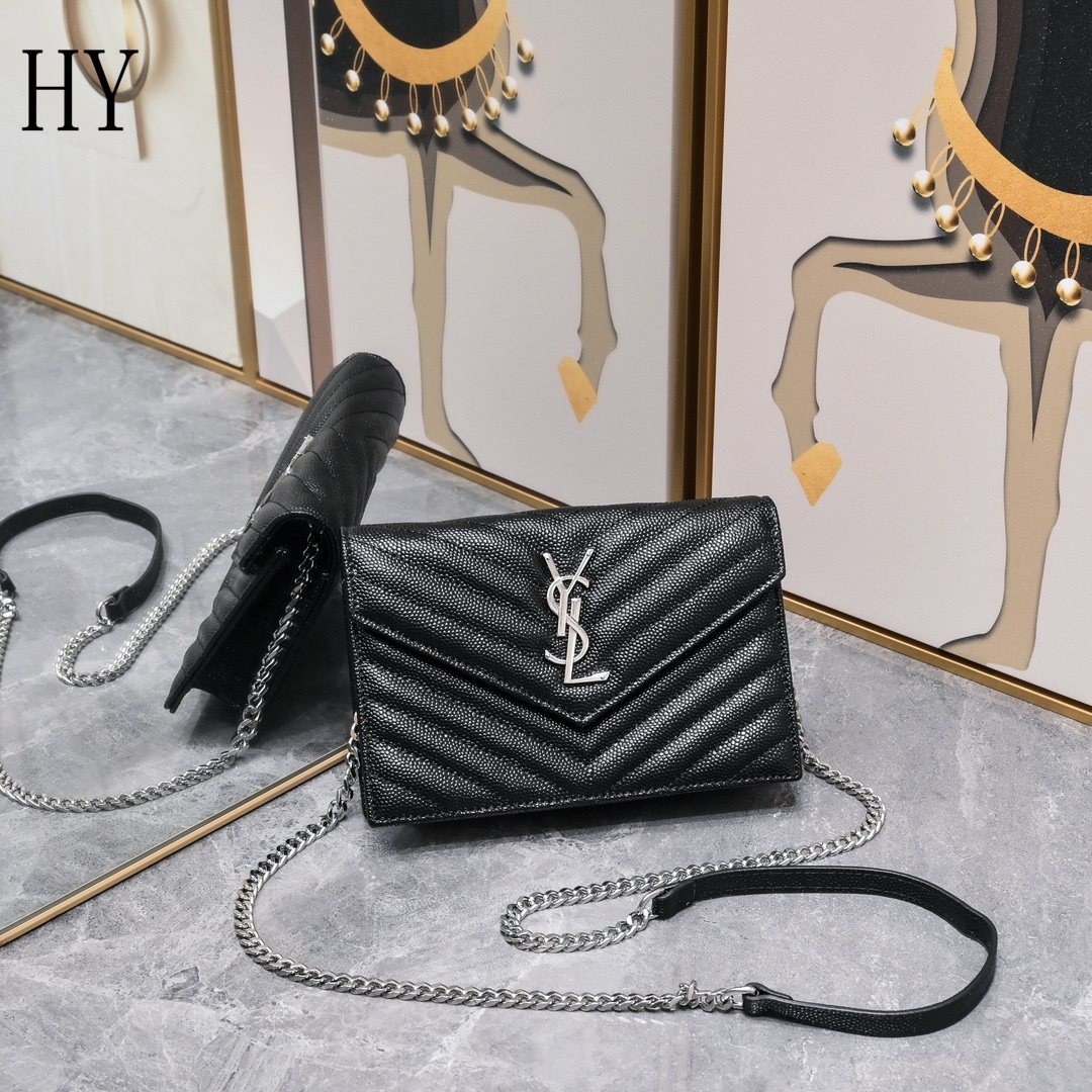 yves saint laurent black chevron wallet on chain - 20x17x6cm