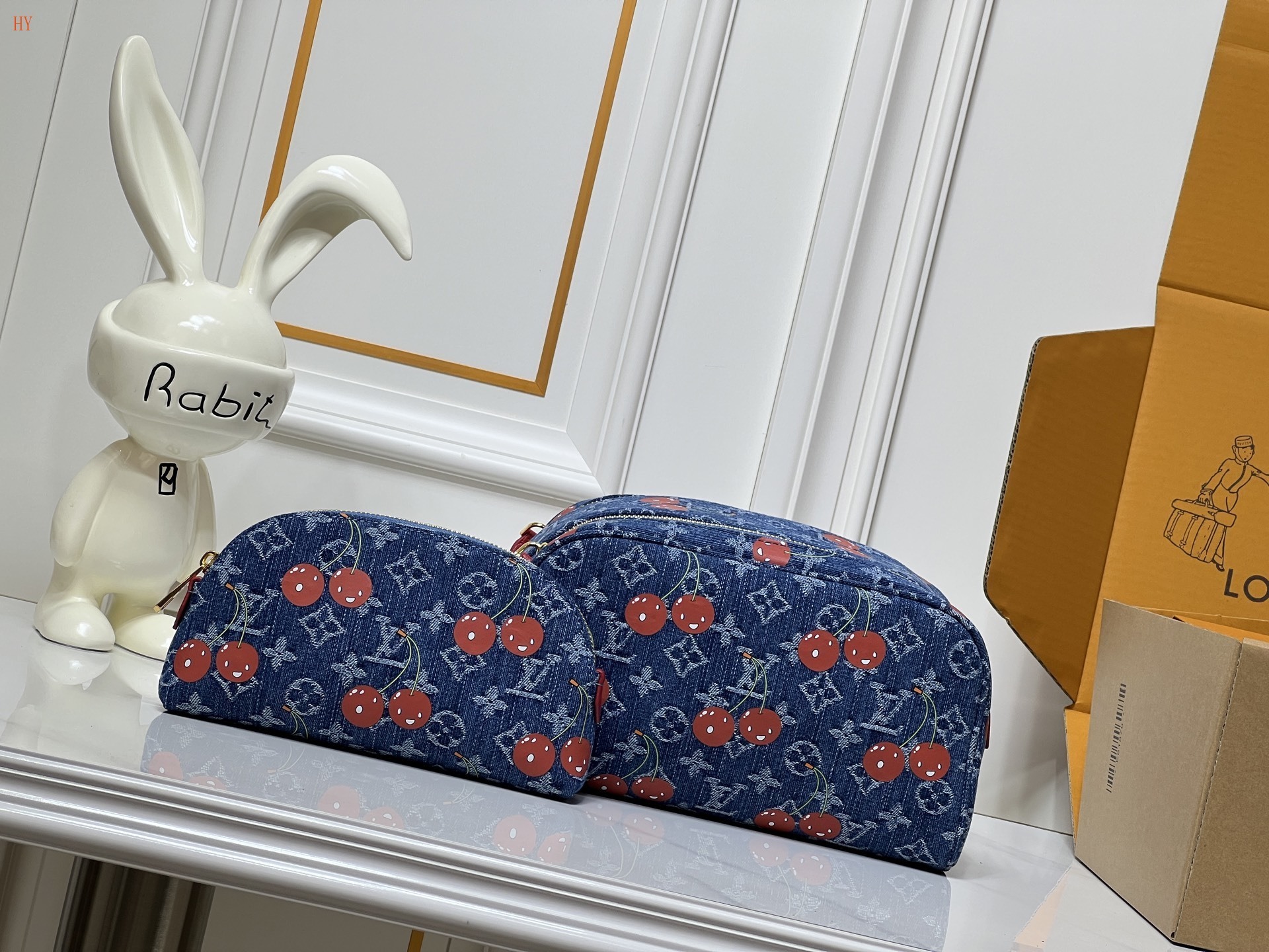 louis vuitton cherry print cosmetic pouch set - 28x15x16.5 cm